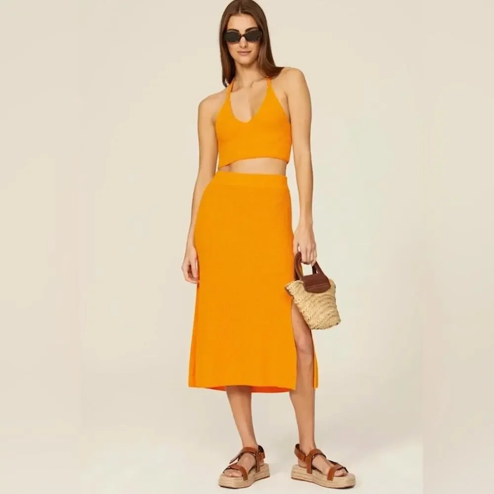 Rag & Bone Women's Soleil Deep Yellow Knit Midi Skirt Size Medium - Picture 1 of 13